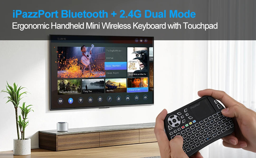 iPazzPort Bluetooth mini Keyboard with Touchpad,2.4Ghz , Backlight, Rechargeable, Compatible with Smart TV, Android TV Box, PC