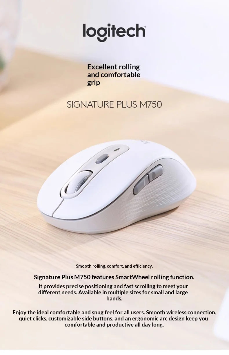 Logitech M750 Wireless Mouse, Silent Bluetooth Mouse with SmartWheel, 24-Month Battery, for PC/Mac/Laptop