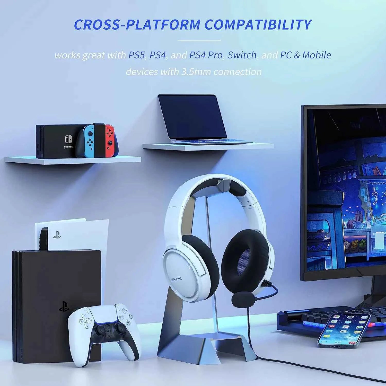 BINNUNE Gaming Headset with Mic – Wired Headphones for PS5, PS4, Xbox Series X|S, Xbox One, PC & Switch, Noise Cancelling Stereo Gaming Headphones.