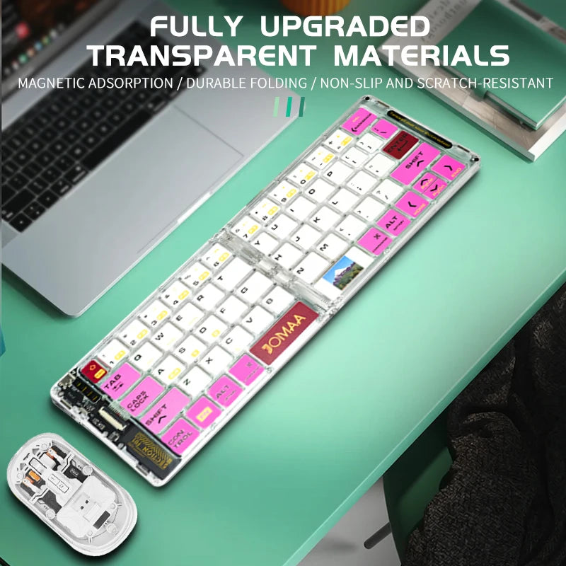 Wireless BT Foldable Keyboard and Mouse Combo,Ultra Slim, Rechargeable, Silent, Portable Travel Keyboard for Laptop,Tablet,Phone