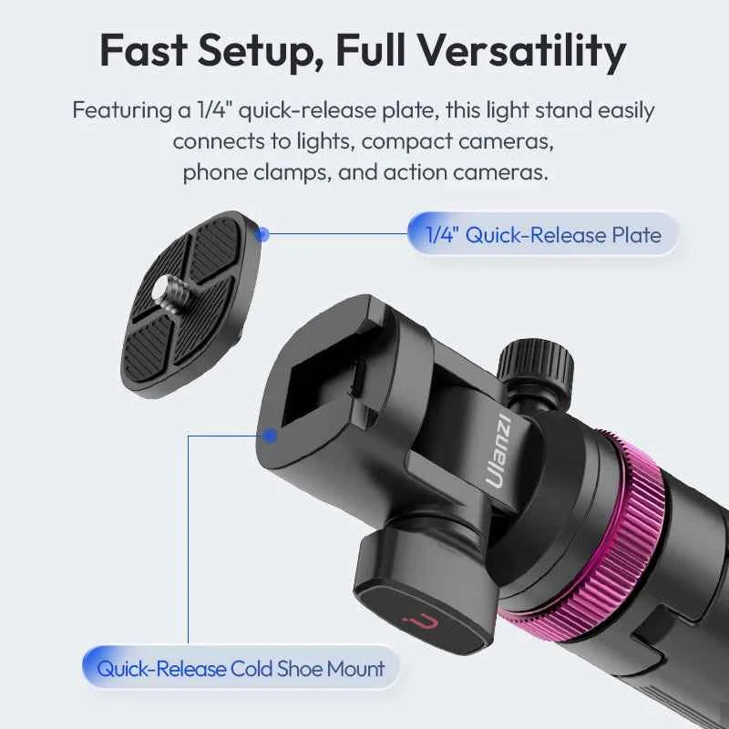 Ulanzi MT-89 2M Extendable Tripod Light Stand w 1/4'' Quick Release Plate Cold Shoe Mount for DSLR Camera Phone Video Light Mic