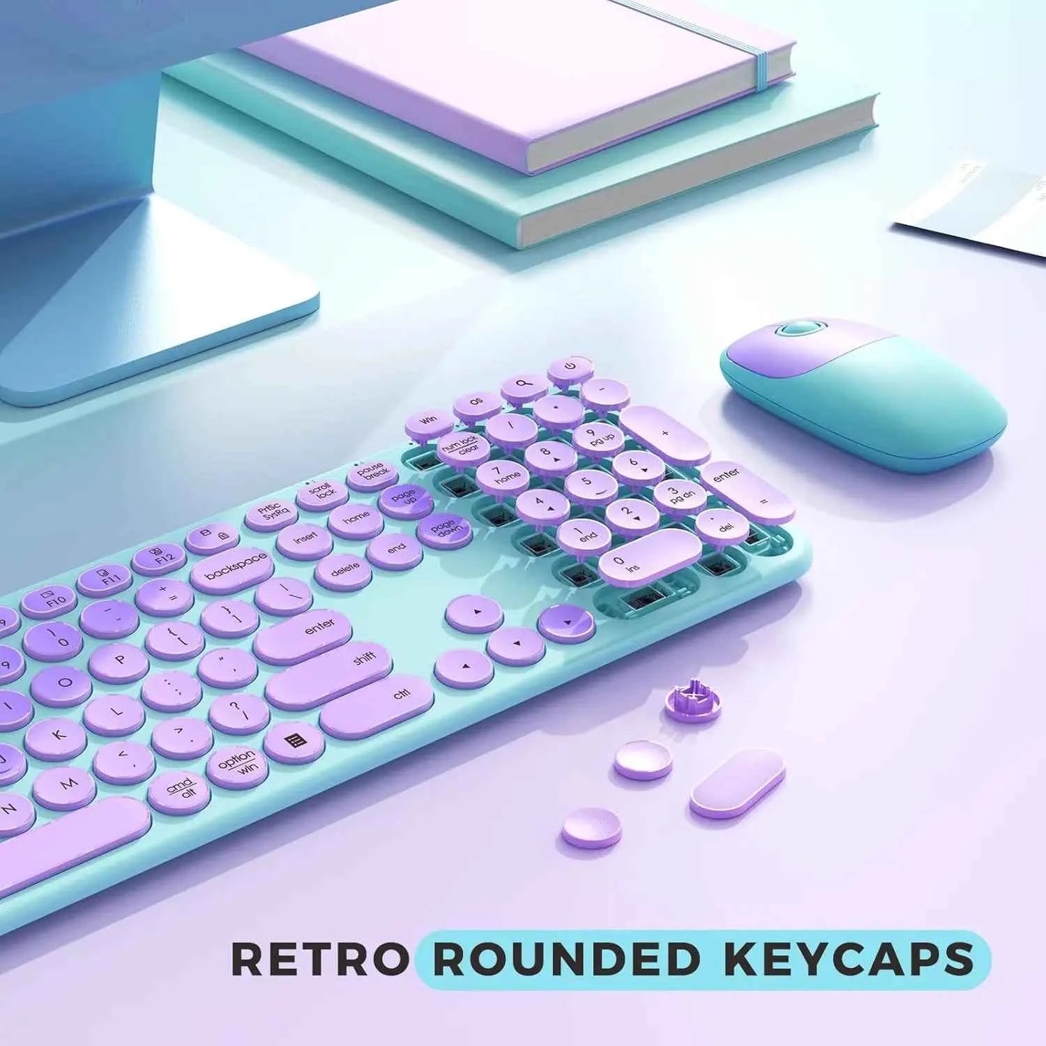 SEENDA USB & Type C Wireless Keyboard and Mouse Combo for Win 7/8/10 MacBook Pro Air Laptop PC Round Key Ergonomic Keyboards