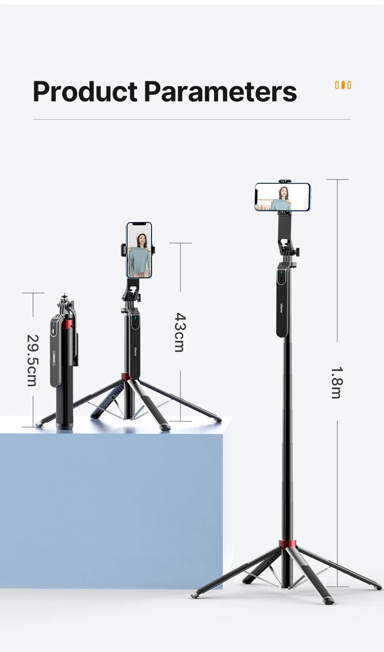 Ulanzi MA09 1.8m Selfie Stick Tripod for iPhone 17 15 Android Phone with Remote Control Panoramic Ball Head Holder U200 VL49 Kit