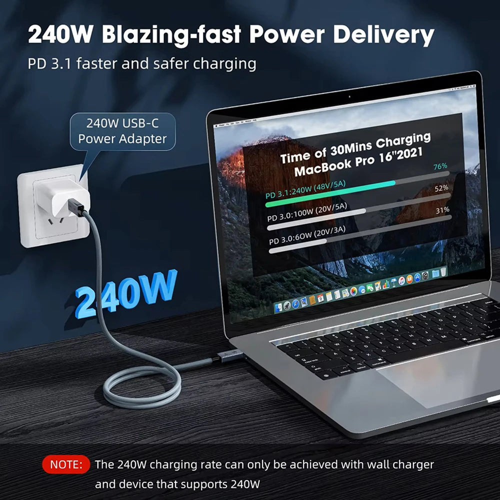 40gbps thunderbolt4 type c 240w USB4 fast charging cable 0.2m- 2m 3m thunderbolt 3 USB c data transfer cable 8K for MacBook Dock