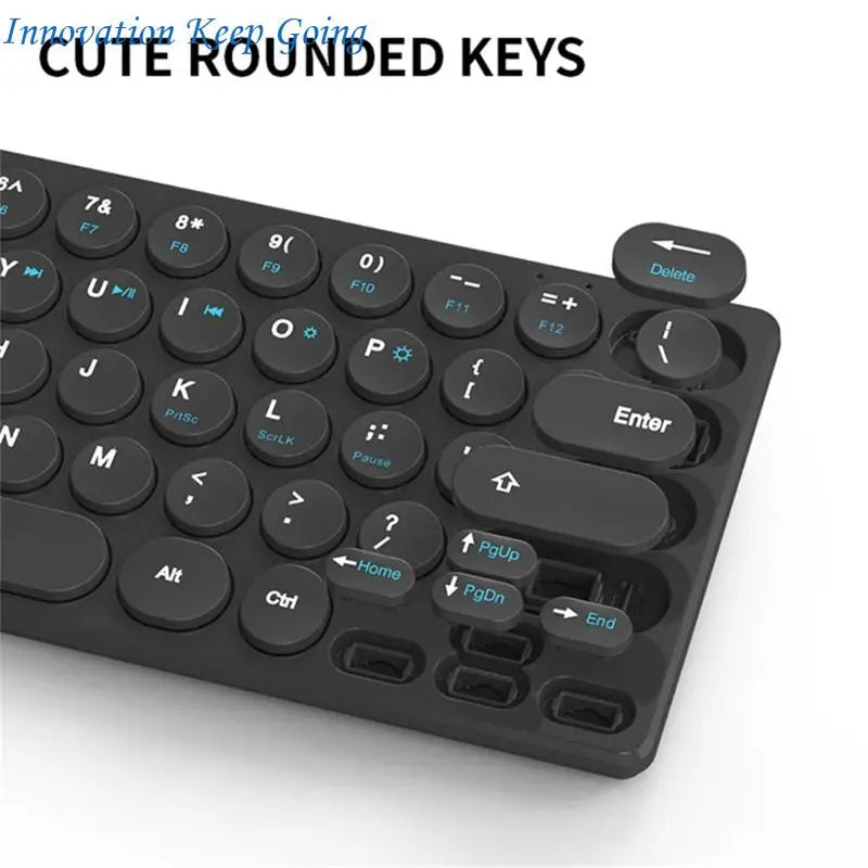 E65C Silents Clicks Mouse Wireless Keyboards Set Round Design 64Keys Portable For Desktop Notebook