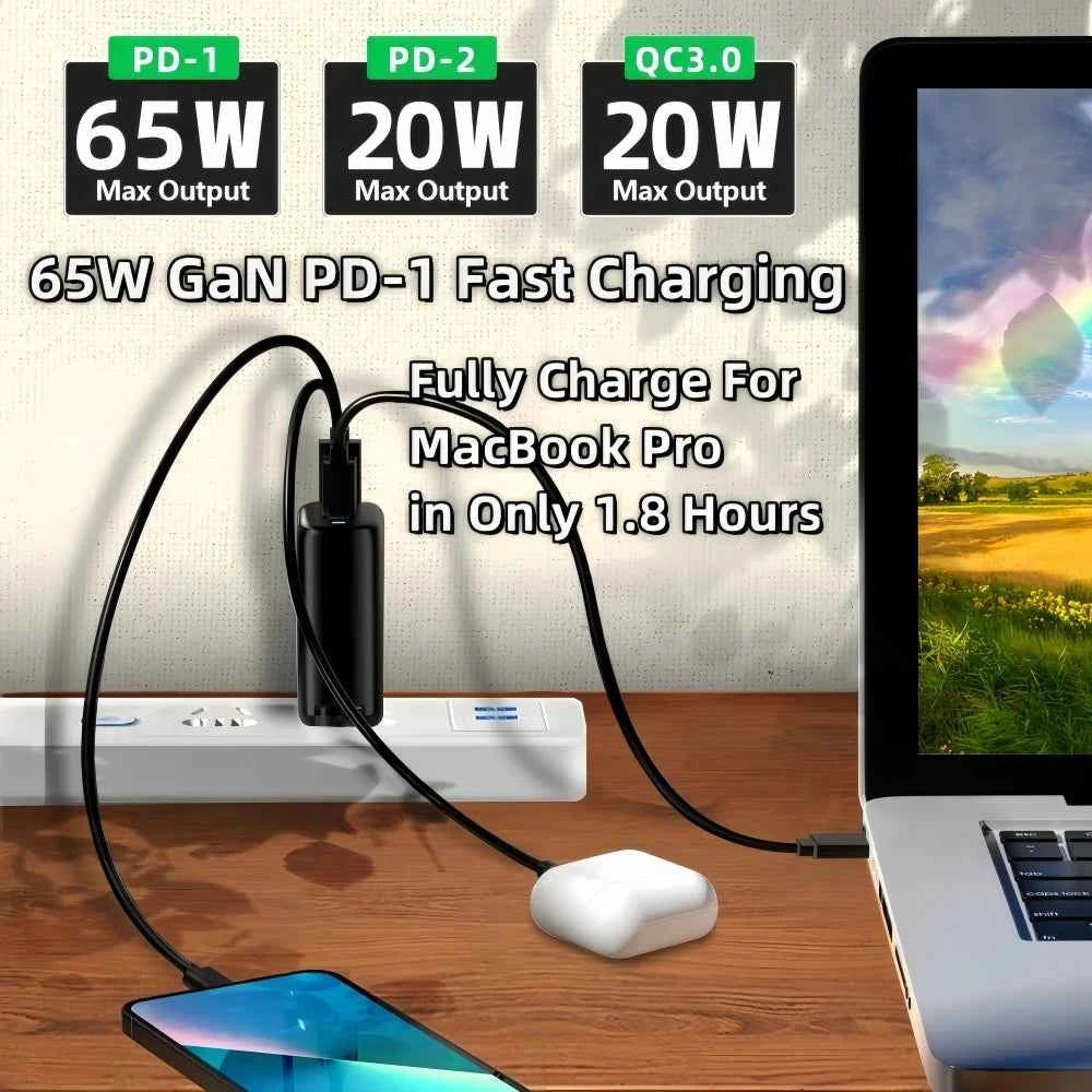 Real 85W GaN Type C Charger USB QC3.0 For Laptop Ipad PPS PD 65W Fast Charge For Samsung Xiaomi iPhone 6-16 Pro Max mobile Phone