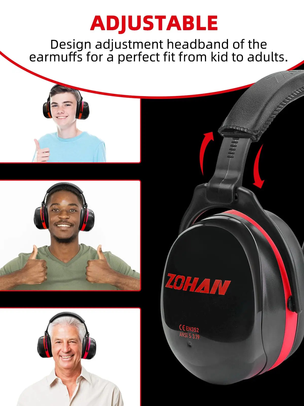 ZOHAN Noise Reduction Earmuffs Hearing Protection Safety Earmuffs Ear Defenders NRR 28dB For Autism Shooting Mowing Fire works