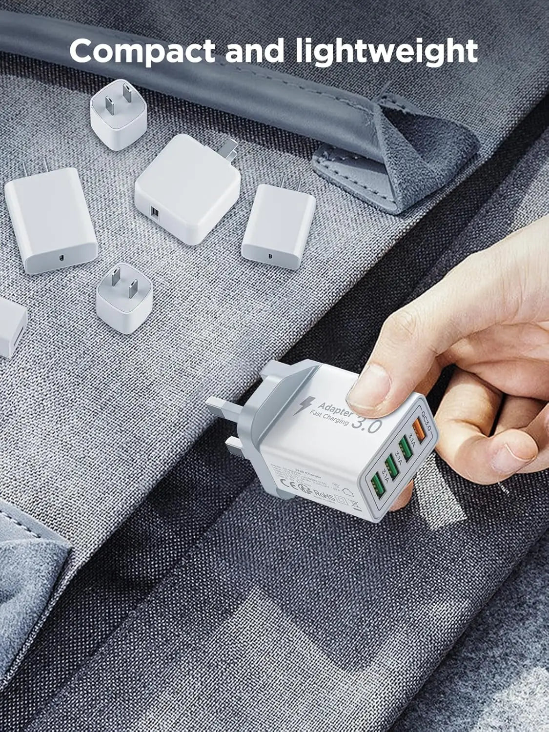 UK Plug 4-Port USB-A Wall Charger Block, 33W QC3.0 Fast Charging Adapter Phone Chargers Blocks For iPhone Huawei Xiaomi