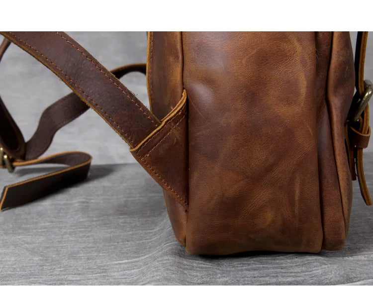 Vintage Crazy Horse Genuine Leather Backpack Men Bagpack Cowhide Hiking Backpack 17