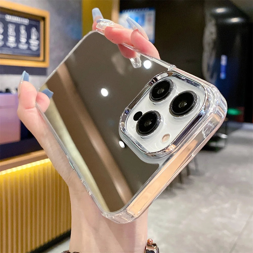 Luxury Plating Make Up Mirror Acrylic Phone Case For iPhone 17 Air 16 15 14 13 12 11 Pro Max Plus Mini XS X XR Shockproof Cover