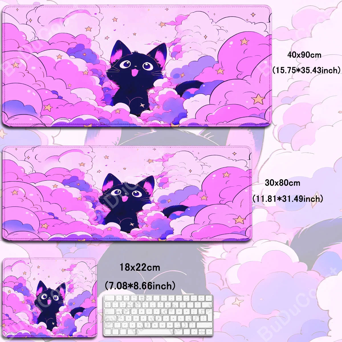 Kawaii Black Cat Mousepad Fast Delivery Keyboard Desk Mat 40x90cm Lock Edge Extend Mouse Pad Starlit Sky Office Table Protection
