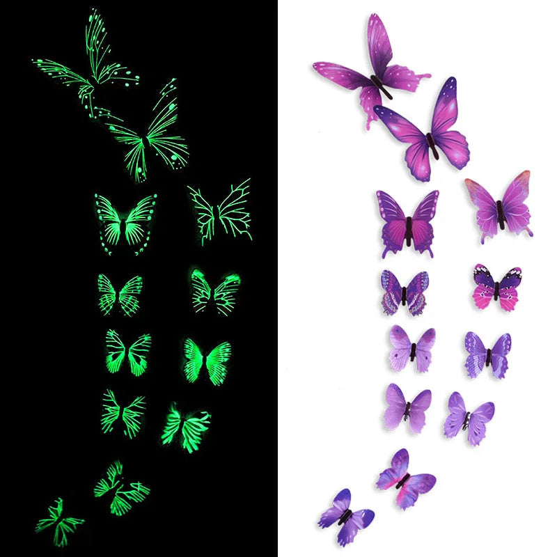 12pcs Luminous 3D Butterfly Wall Sticker for Kids Bedroom Home Living Room Fridge Wall Decal Glow in Dark Wallpaper Decoration
