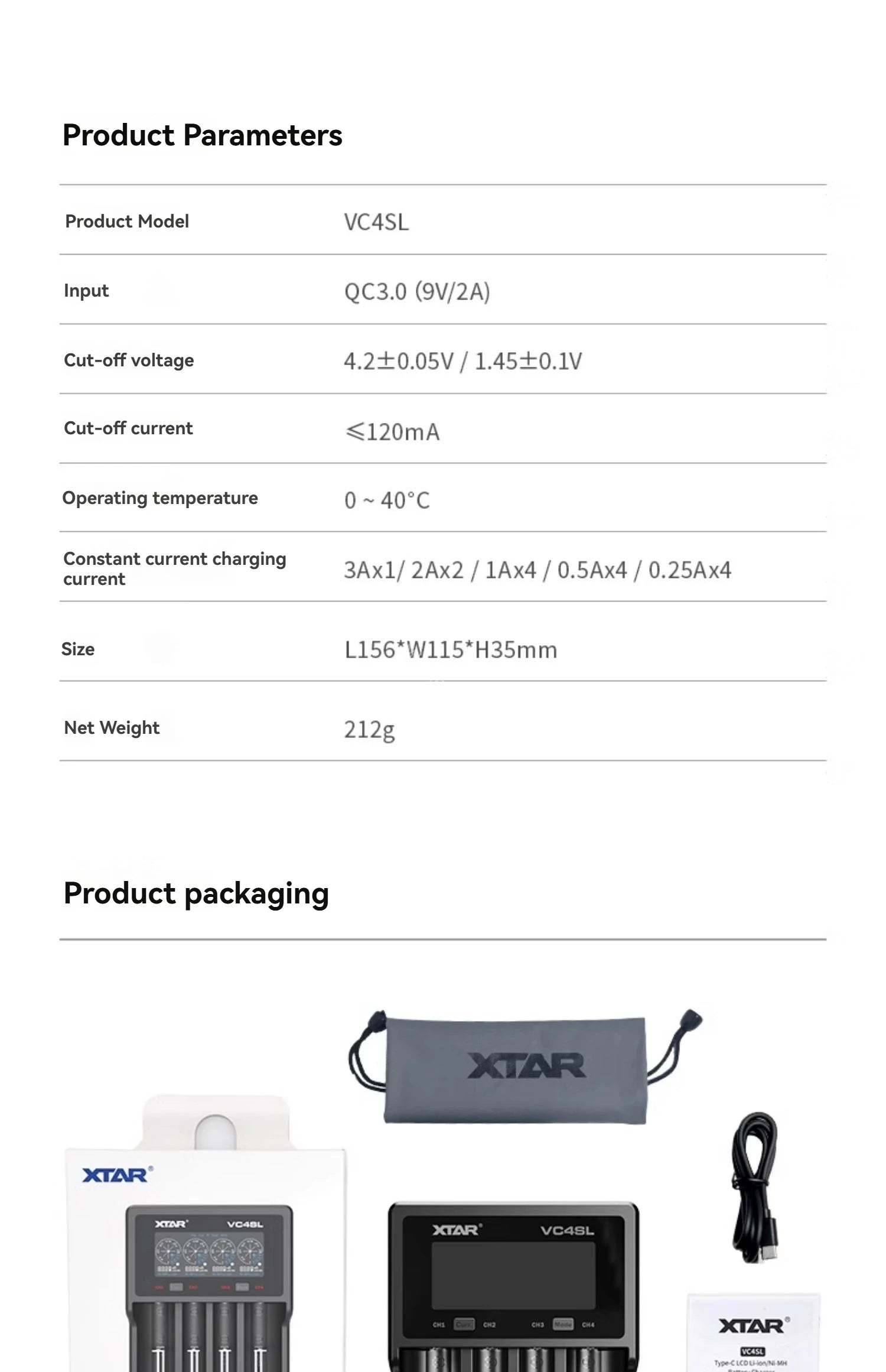 Original NEW XTAR VC4SL Battery Charger Type-C QC3.0 Fast Charge LCD Screen Display Ni-MH Li-ion 18650 AA/AAA Batteries Charger