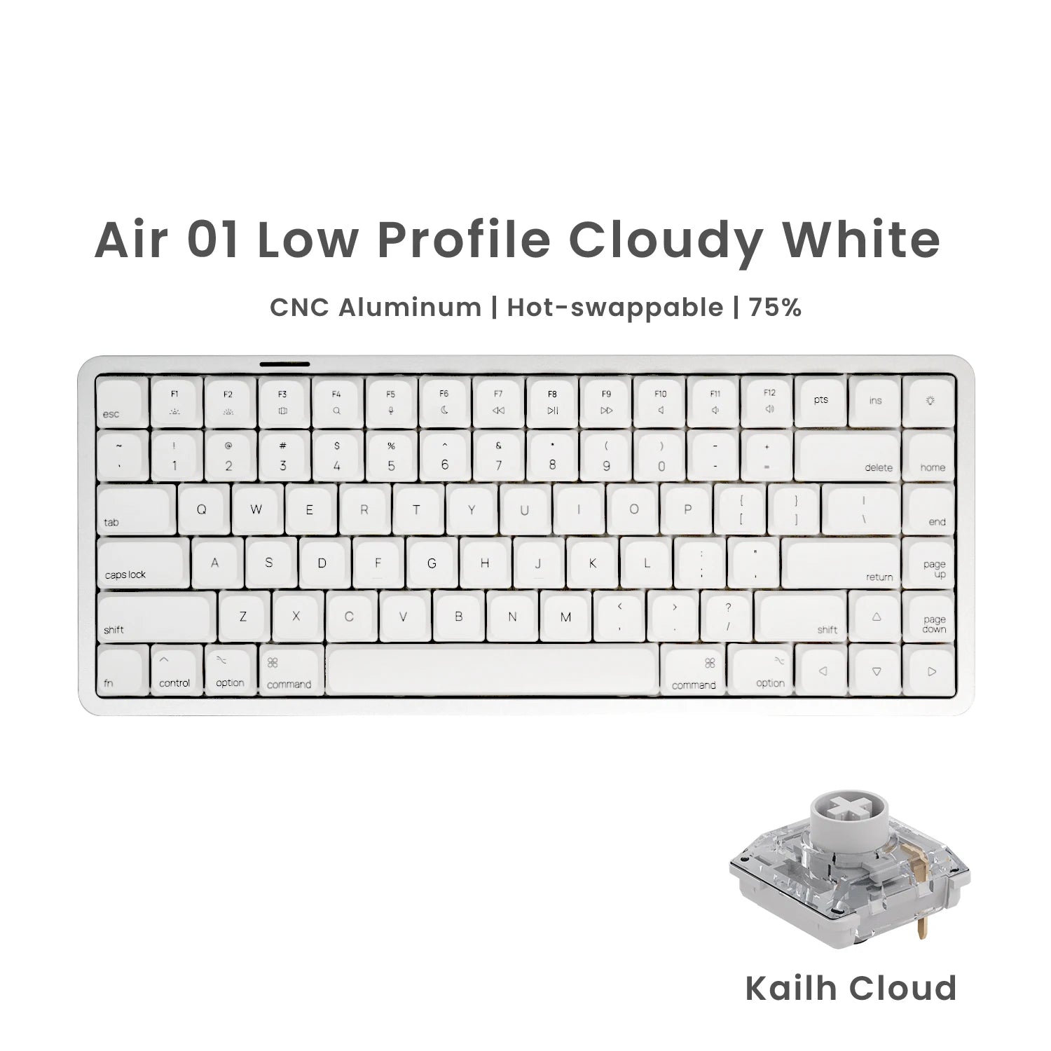 Akko Air 01 Mechanical Keyboard 75% 84-Key Mac Layout Custom Low Profile Hot-swappable RGB Tri-mode Keyboard Gasket Aluminum