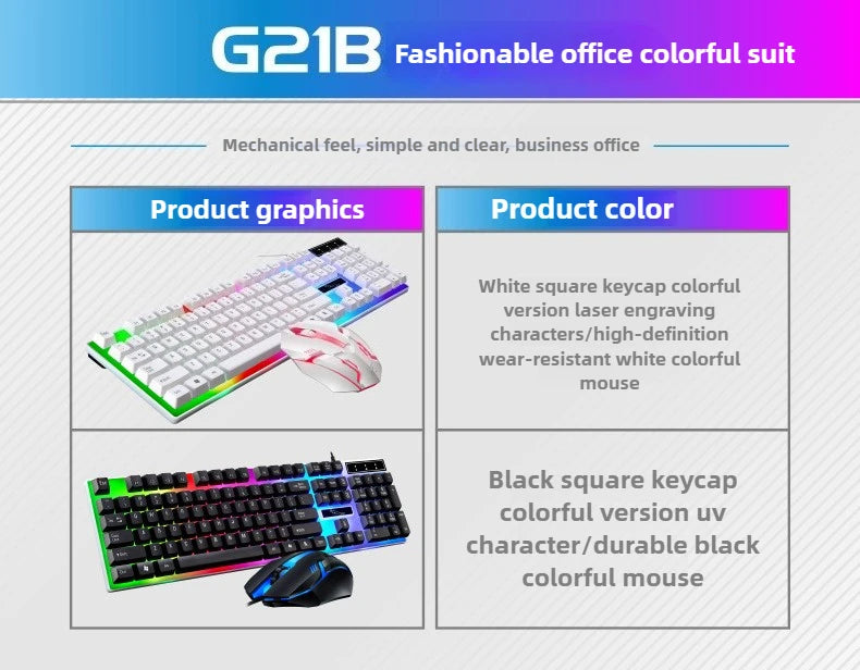 Gamer Keyboard And Mouse Combo Set RGB LED 104-Key Wired Gaming Keyboard Mouse Set for Notebook Laptop Desktop PC Tablet