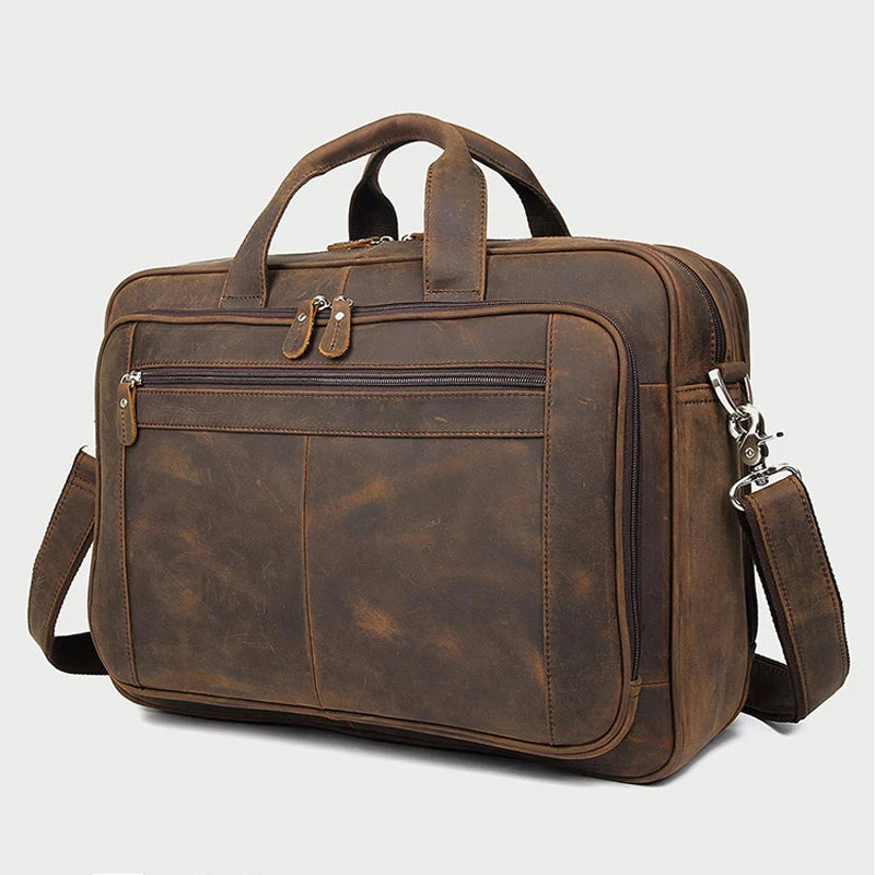 High Quality Genuine Leather Men Briefcase Business bag Crazy Horse Leather Large 17