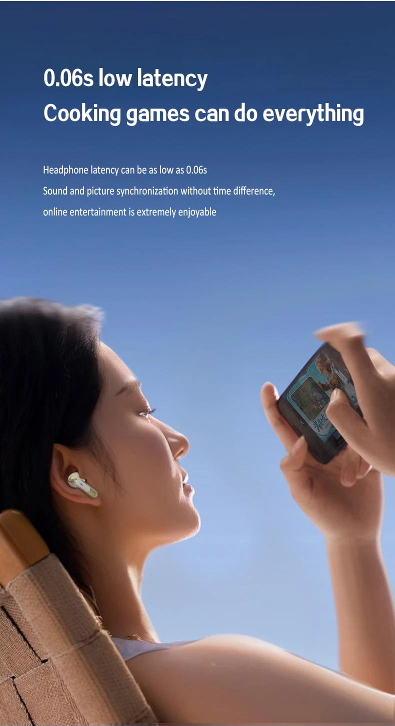 Bluetooth Earphone Wireless Headphone HiFi Stereo Sport Gaming Headsets ENC HD-Calling Noise Reduction Earbuds For Xiaomi iPhone