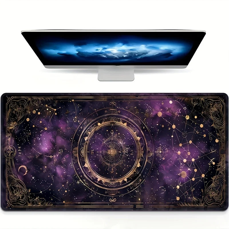 Charming Oversized Purple Card Moon and Stars Gaming Mouse Pads, Anti-slip Durable Table Pad, Suitable for Gamers and Office Use