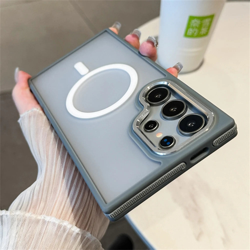 Luxury Matte Magnetic Phone Case For Samsung Galaxy S24 S23 S22 Ultra Plus For Magsafe Wireless Charging Shockproof Back Cover