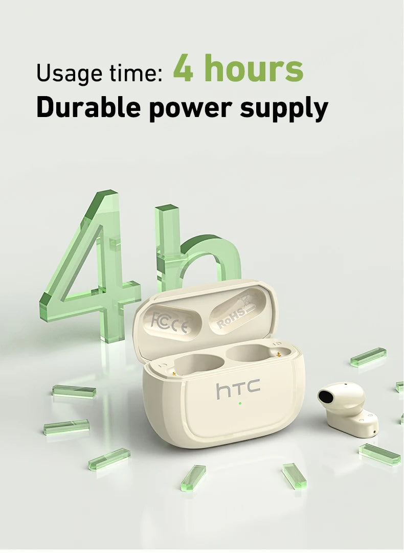 HTC NE51 Bluetooth Earphones TWS Mini EarBuds Sports Wireless Headphones Smart Noise Reduction Earbuds Green Black