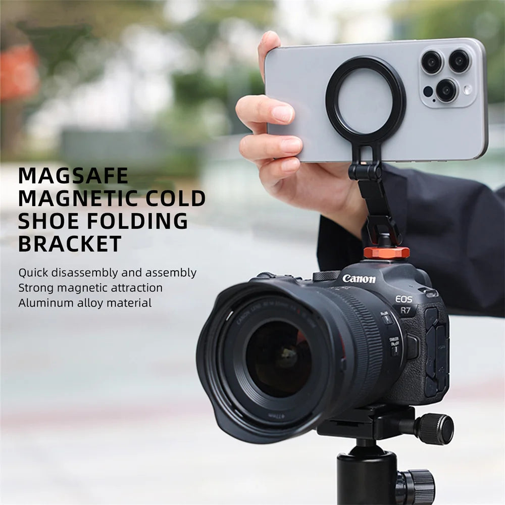 VRIG Magnetic Cold Shoe Mount Phone Holder W 1/4 Phone Tripod Mount for MagSafe iPhone 16 15 14 Samsung Camera Mic Light Monitor