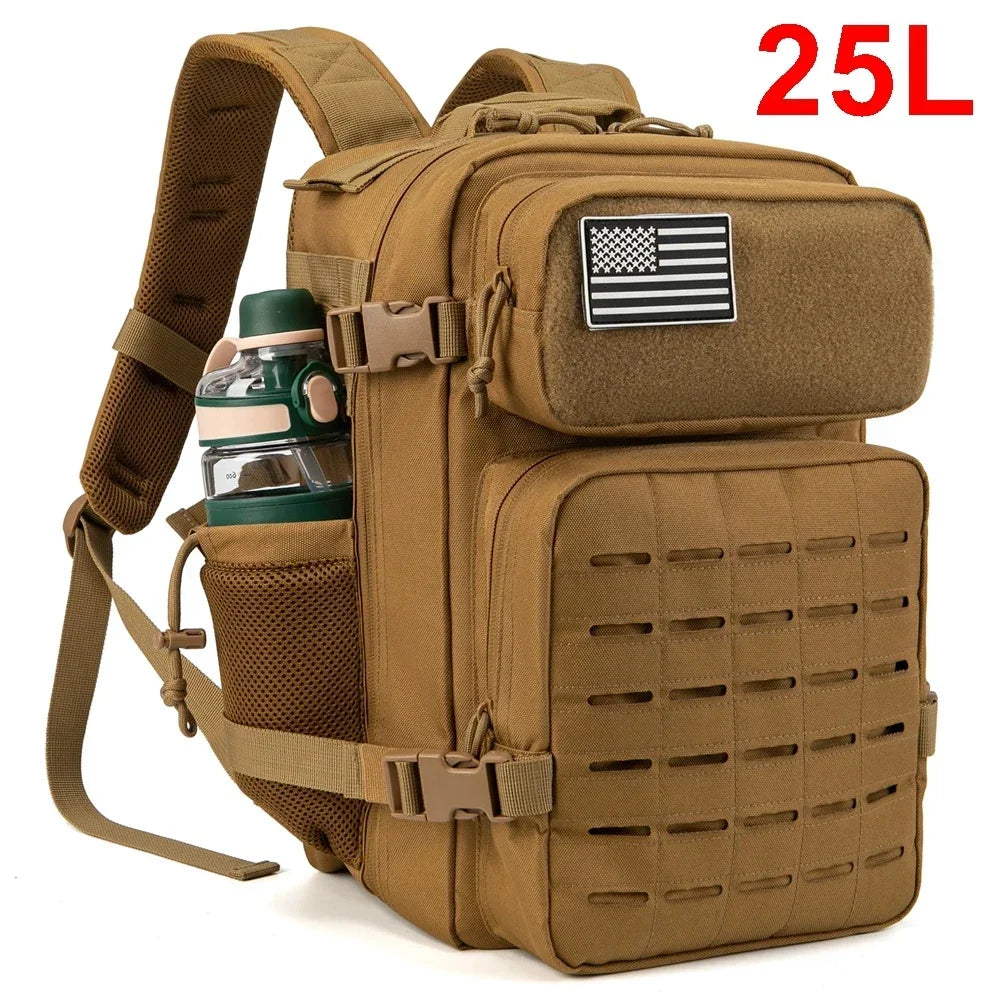 25L Tactical Backpack – MOLLE Hiking & Survival Backpack for Men & Women, Waterproof Fitness Outdoor Bag with Dual Cup Holders