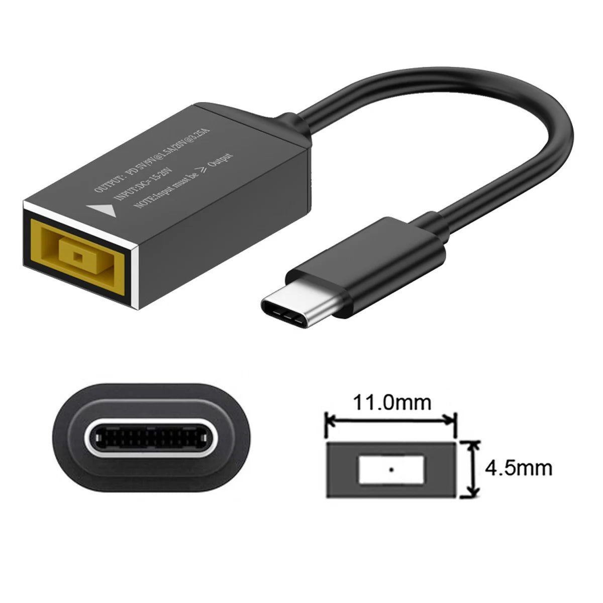 PD100W Square Jack to USB Type-C Converter Charging Cable Compatible with Lenovo Power Adapter for Laptops Mobile Phones Tablets