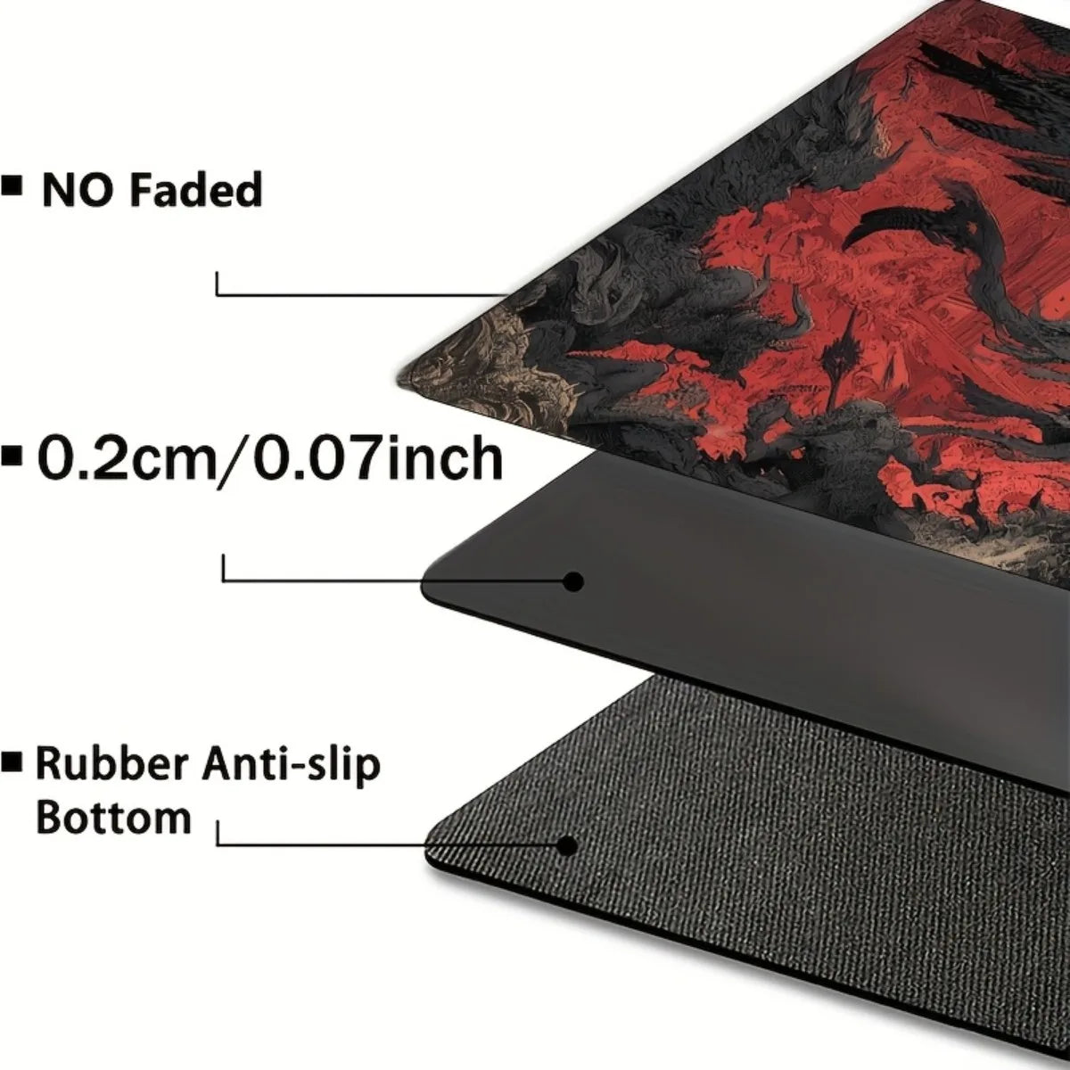 Non-Slip Rubber Red Black Gothic Mouse Pad Dark Fantasy Fallen Angel Flame Mat for TCG RPG CCG Tabletop Gaming