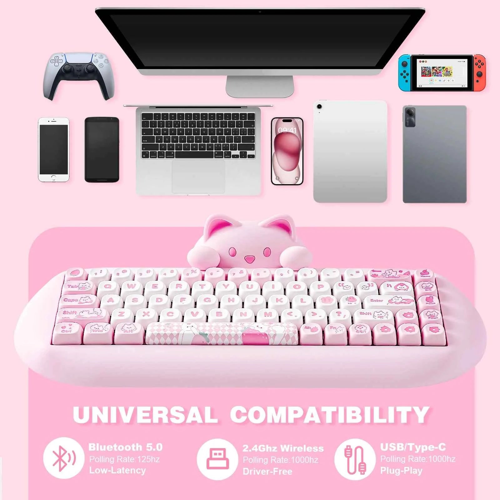YUNZII C68 Wireless Gaming Keyboard, RGB Mechanical Keyboard, Silicone 65% Hot Swap Ergonomic Keyboard