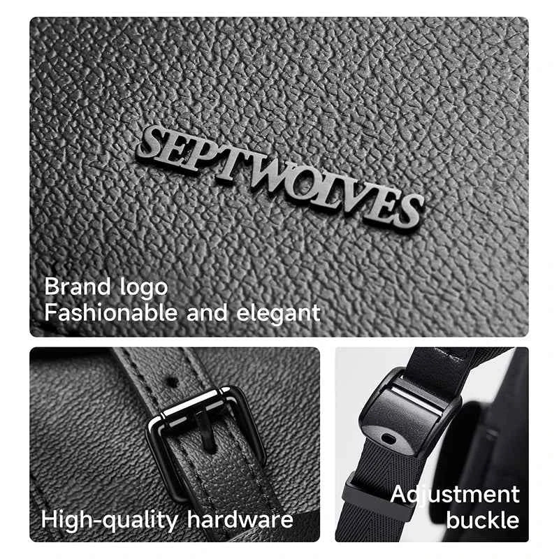 Septwolves High Quality Business Printed Leather Backpack Man Designer Drawstring Flip Monogram Laptop Bags Print Work Rucksack