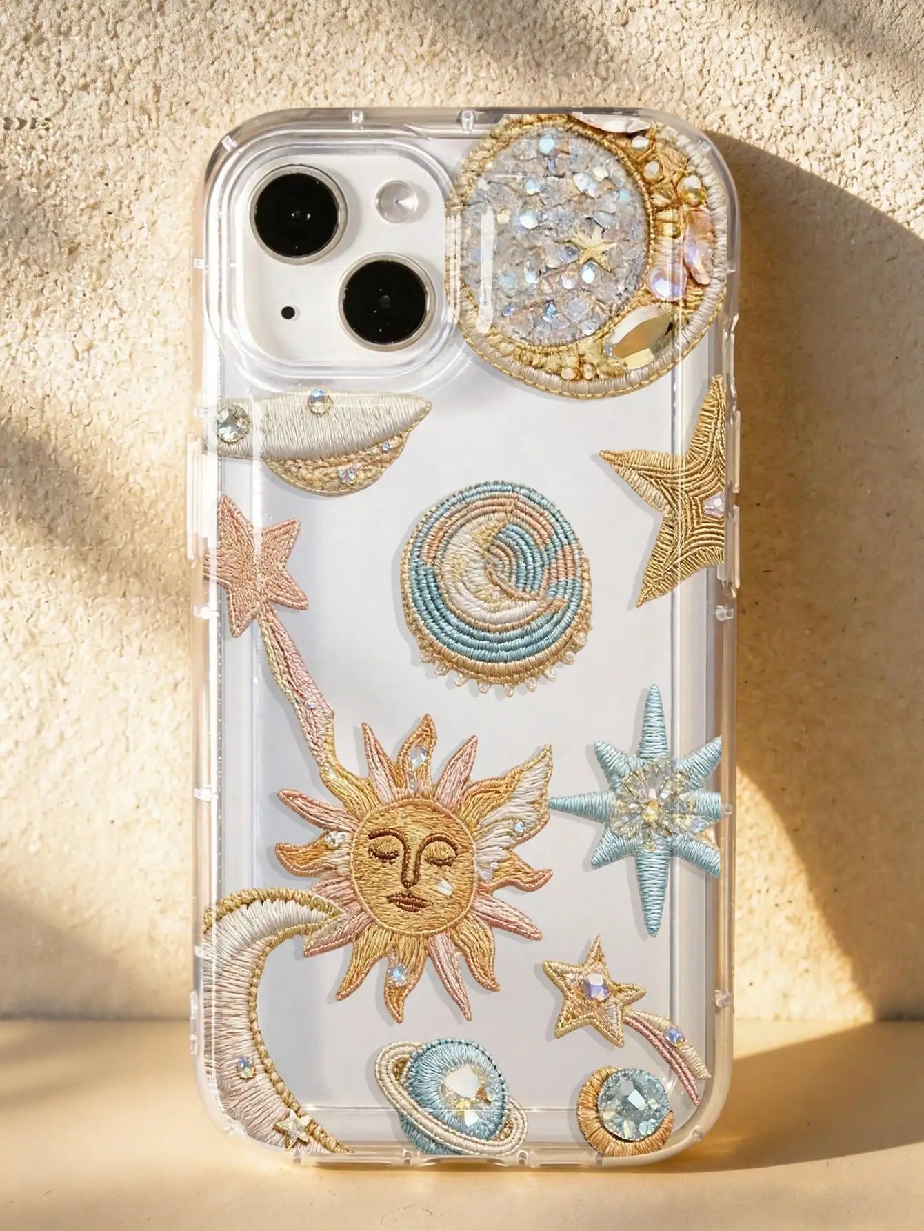 1pc Retro Starry Sky Theme Star & Moon Universe Pattern Phone Case, Silver Transparent Thick Protective Cover For Samsung A05, A05S, A13, A14, A15, A53, A54, A55, A56, S22, S23, S24, S25, 11, 12, 13, 14, 15, 16, 17 Pro Max