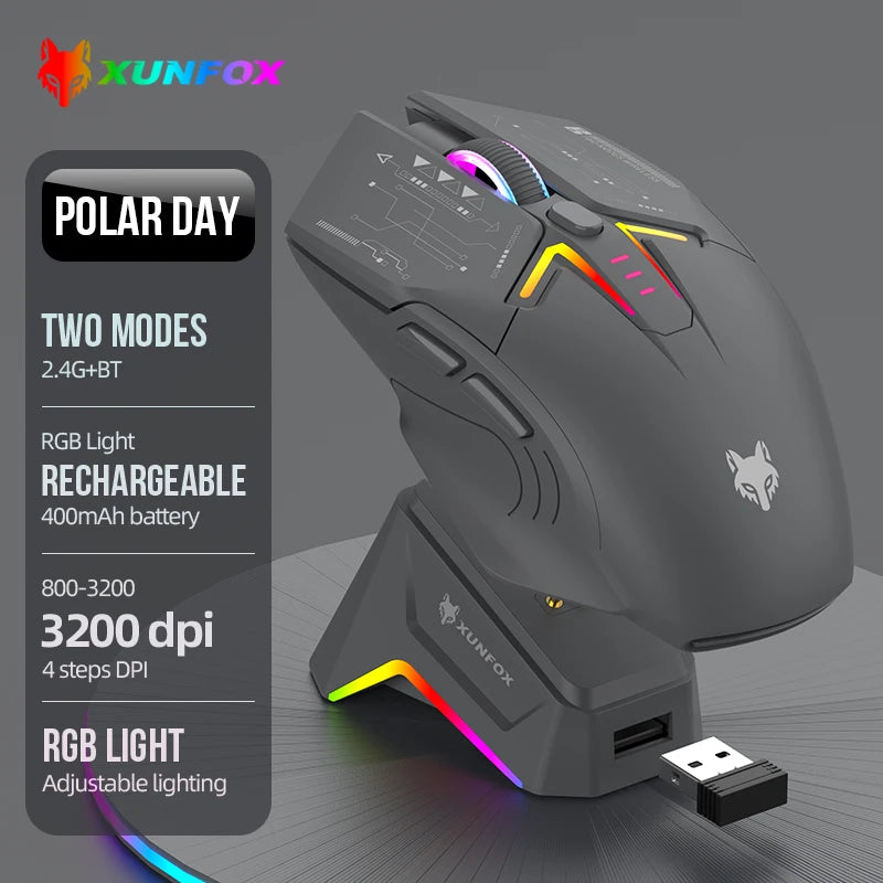 H2 Mouse, lightweight S205, three-mode wireless Bluetooth mouse for gaming, charging, RGB lighting, suitable for