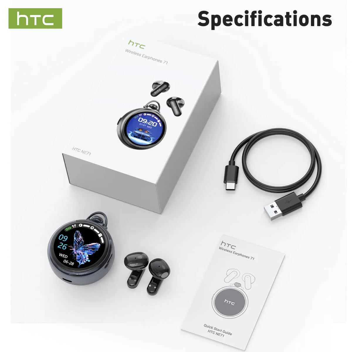 HTC NE71 True Wireless Earbuds Bluetooth 6.0 ANC Noise Cancelling IPX4 Waterproof 22H Playtime In-Ear Comfort Gaming Low Latency