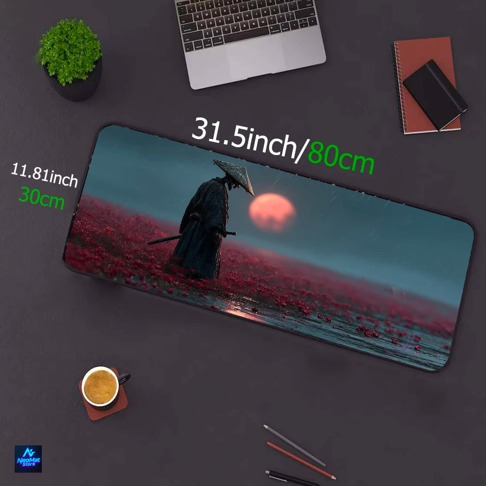 xl mouse pad samurai gaming mat 80x30 mousepad japanese large deskmat non-slip rubber carpet playmat computer table mat desktop accessories office carpet room decoration keyboard mat
