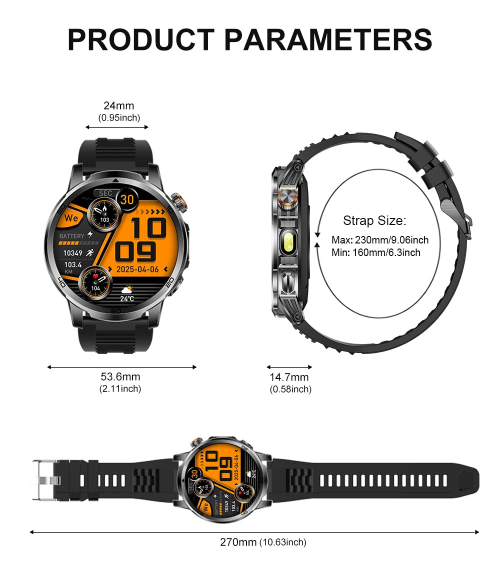 MEVADEN 1.85 inch Steel Smart Watch Men Bluetooth Call Smartwatch Sports Flashlight 1000mAh Health Monitor Watch for Male MD60