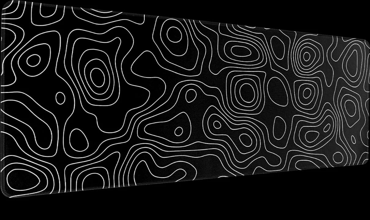 White Gaming Mouse Pad Topography Contour Large Mouse Pad Laptop Deskmat Keyboard Mat Stitched Edge Non-Slip Rubber Big Desk Pad