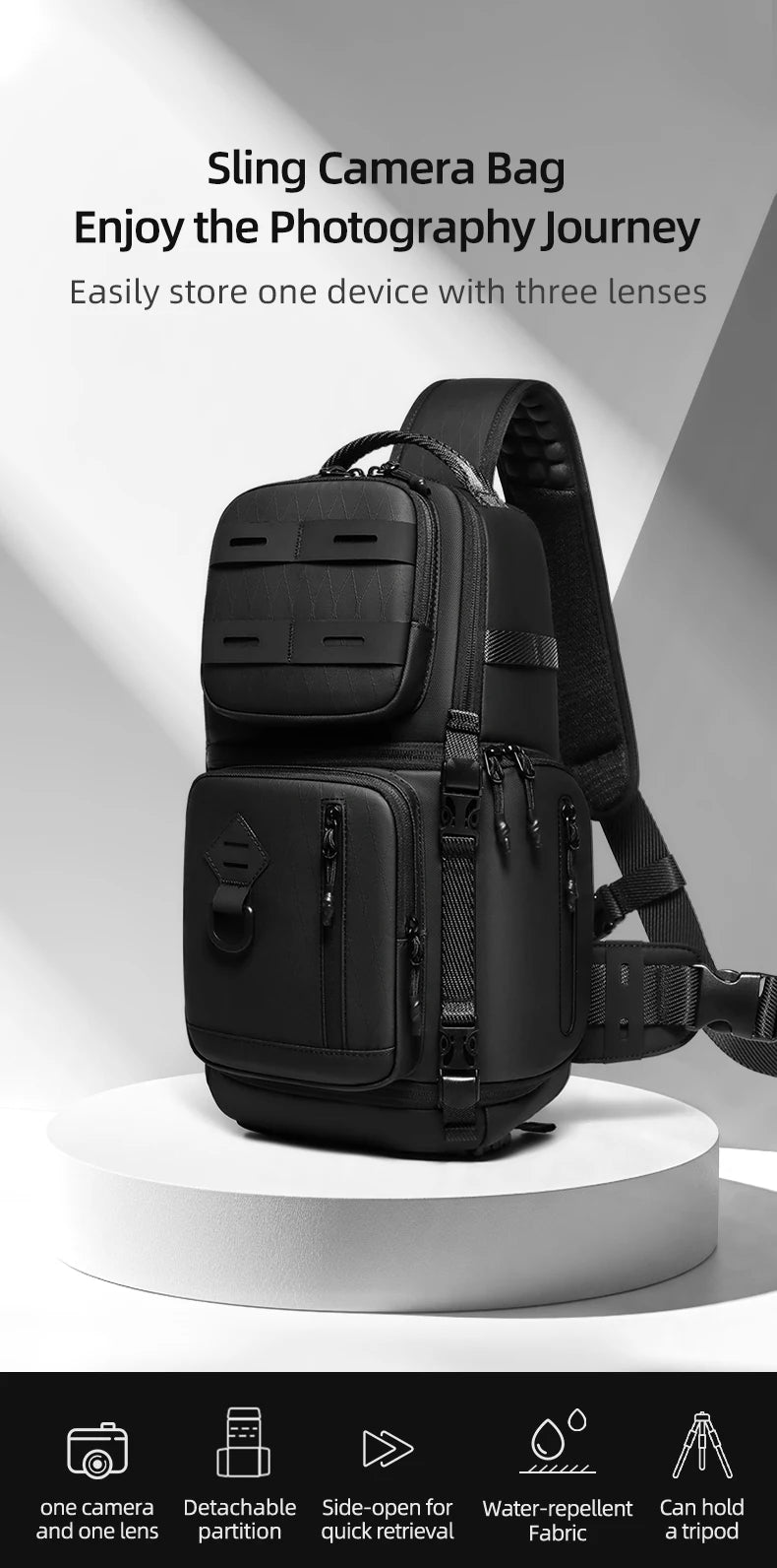 Men’s DSLR Camera Crossbody Bag – Waterproof Travel Shoulder & Chest Bag with Tripod Holder for Photography, Hiking & Outdoor Use