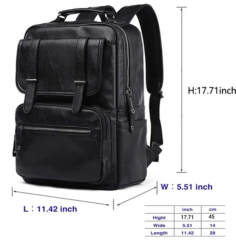 MOYYI Leather Laptop Backpack for Men Waterproof Travel Backpack Vintage Business Bag for Commuter Casual Leather Daypack