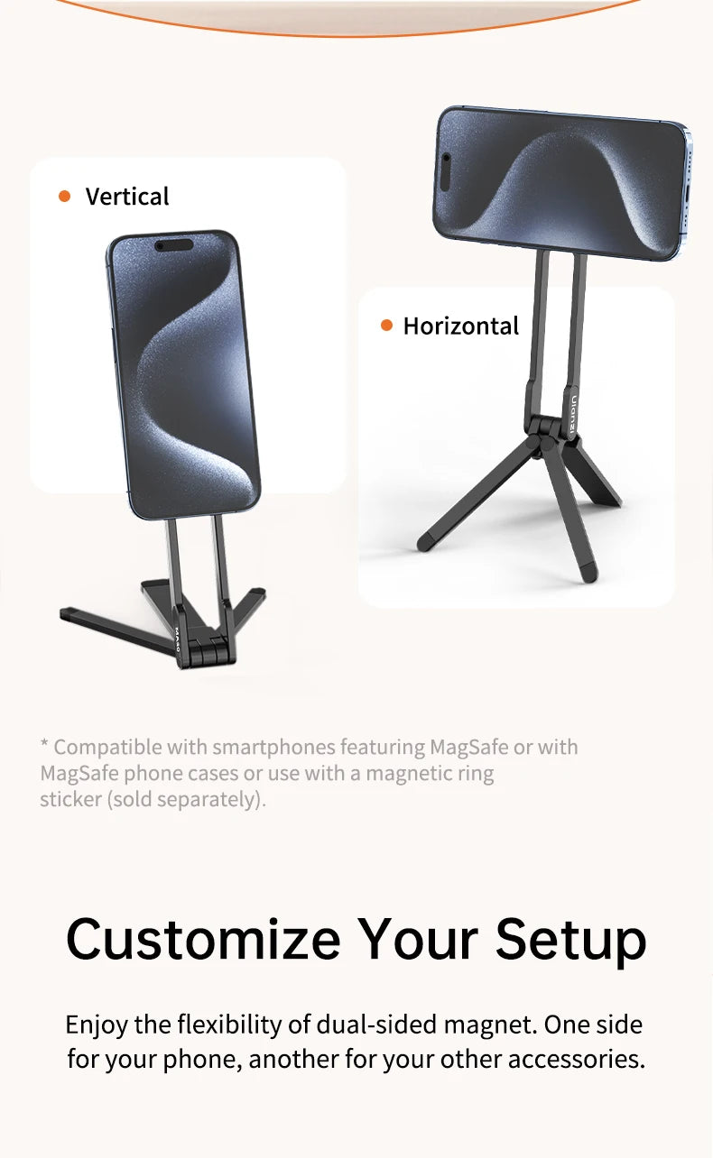 ULANZI MA30 Aluminum Magnetic Phone Tripod Stand Compatible with iPhone 16 Samsung Xiaomi Huawei Vivo OPPO - Mini Bracket for Magsafe Smartphones