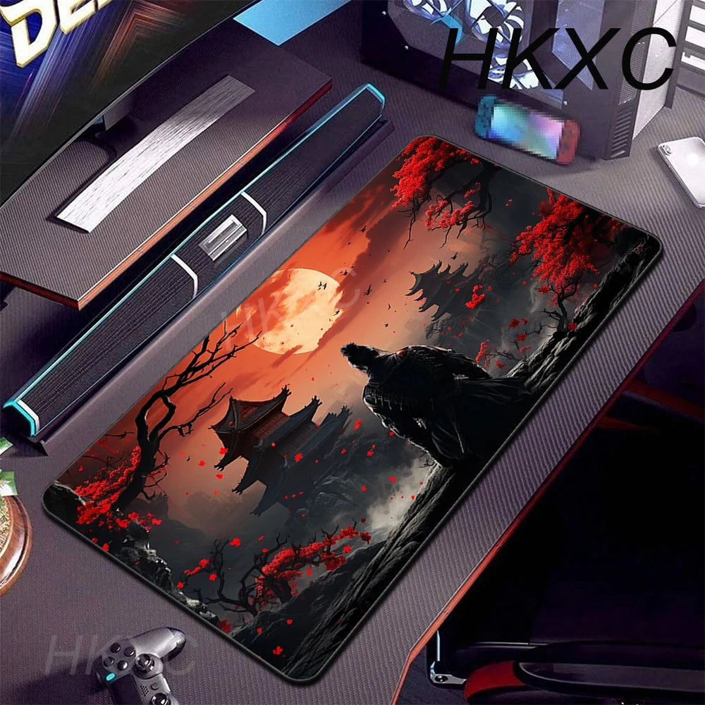 Japanese Sakura Samurai Black Mouse Pad Computer Gamer Table Mat Desk PC Mousepad 900x400 Gaming Computer Mat Laptop Accessor