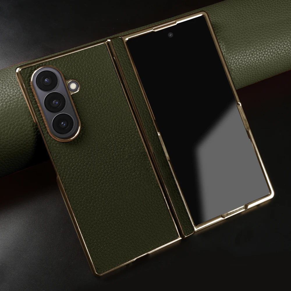 Genuine Leather Case For Samsung Galaxy Z Fold 7 6 5 4 3 fold4 fold3 Fold5 Fold6 Fold7 phone Cover Cases Fundas Coque Shell Capa