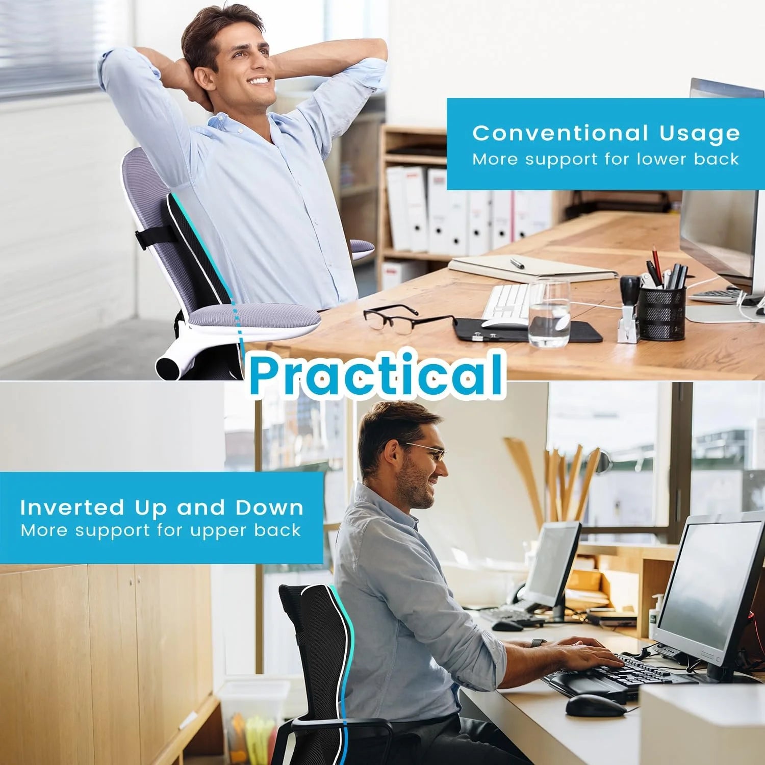 1pc Lumbar Support Pillow for Lower Back,Posture,Memory Foam Cushion with Adjustable Spinal, Breathable Mesh Cover
