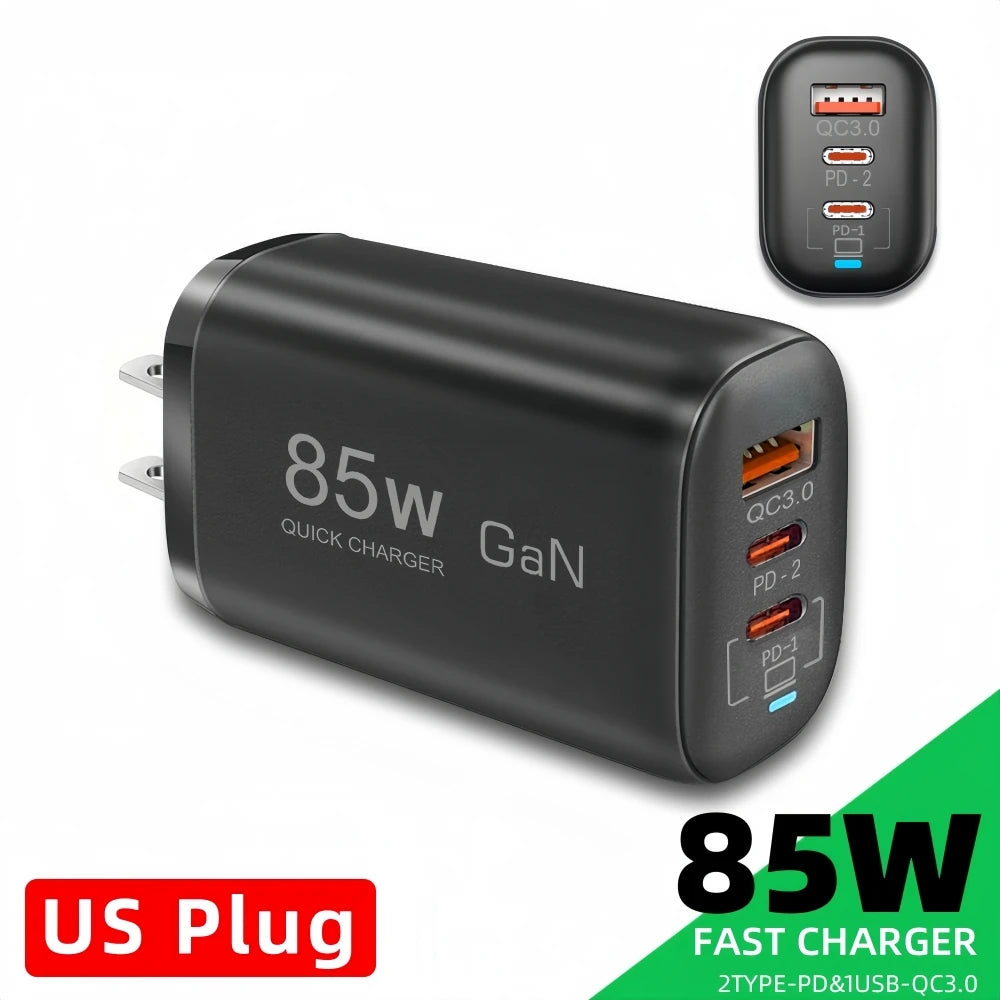 Real 85W GaN Type C Charger USB QC3.0 For Laptop Ipad PPS PD 65W Fast Charge For Samsung Xiaomi iPhone 6-16 Pro Max mobile Phone
