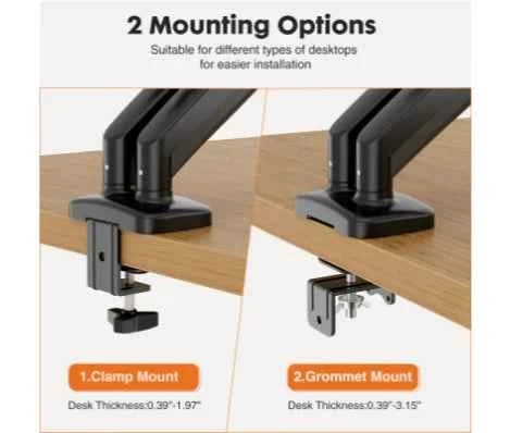 Dual Monitor Stand Arm, Gas Spring 2 Monitor Desk Mount Adjustable Height Swivel VESA Bracket With Clamp And Grommet Base Fits