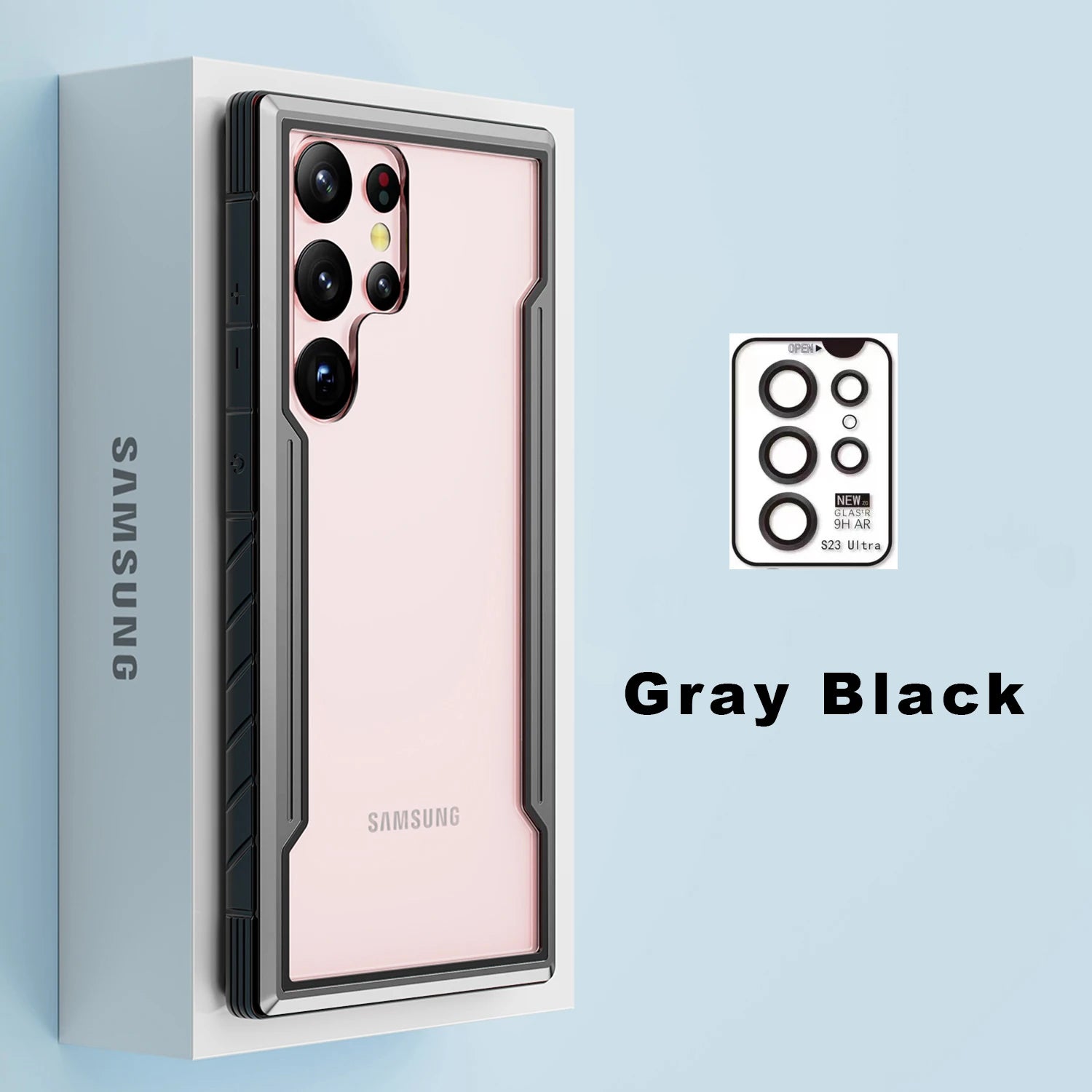 For Samsung Galaxy S23 Ultra Case with Camera Lens Protector Military Armor-Level Shockproof Metal Silicone Shockproof Clear