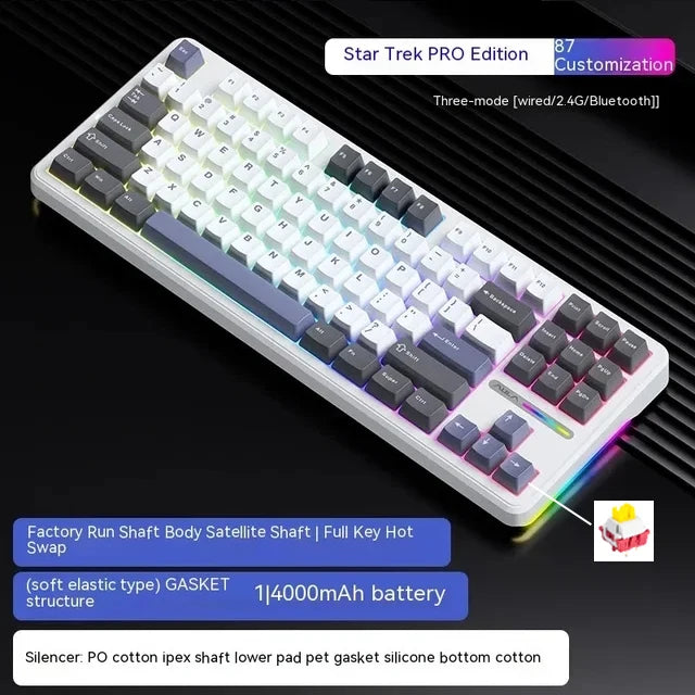 AULA F87 Pro Mechanical Keyboard 2.4g/Usb/Bluetooth Tri Mode Wireless 87 Key Rgb Pbt Gasket 5 Layer Silencing Full Key No Impact - WinSupport Tech