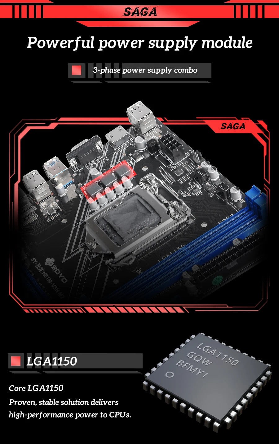 H81 Motherboard SOYO DDR3 LGA 1150 RAM 16GB Support I3 I5 I7 Nvme NGFF M.2 Slot VGA HDMI-Compatible RJ45 Gaming Mainboard