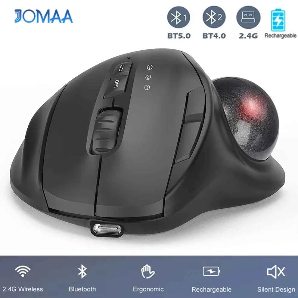 2400DPI Trackball Mouse ,2.4G & Bluetooth Rechargeable Mouse with EVA Case Bag Vertical Ergonomic Mice for Laptop iPad Mackbook