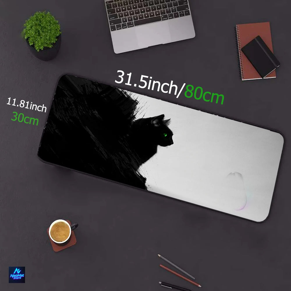 Mysterious Black Cat Pad Shadow Art Desk Mat 80x30cm Rubber Nonslip Gaming Computer Laptop Playmat Home Office Mousepad Gamer