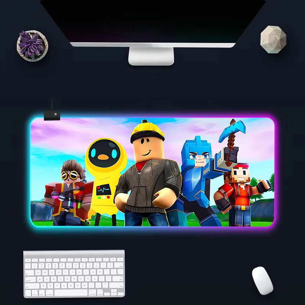 Hot game R-robloxs Cartoon RGB Pc Gamer Keyboard Mouse Pad Mousepad LED Glowing Mouse Mats Rubber Gaming Computer Mausepad